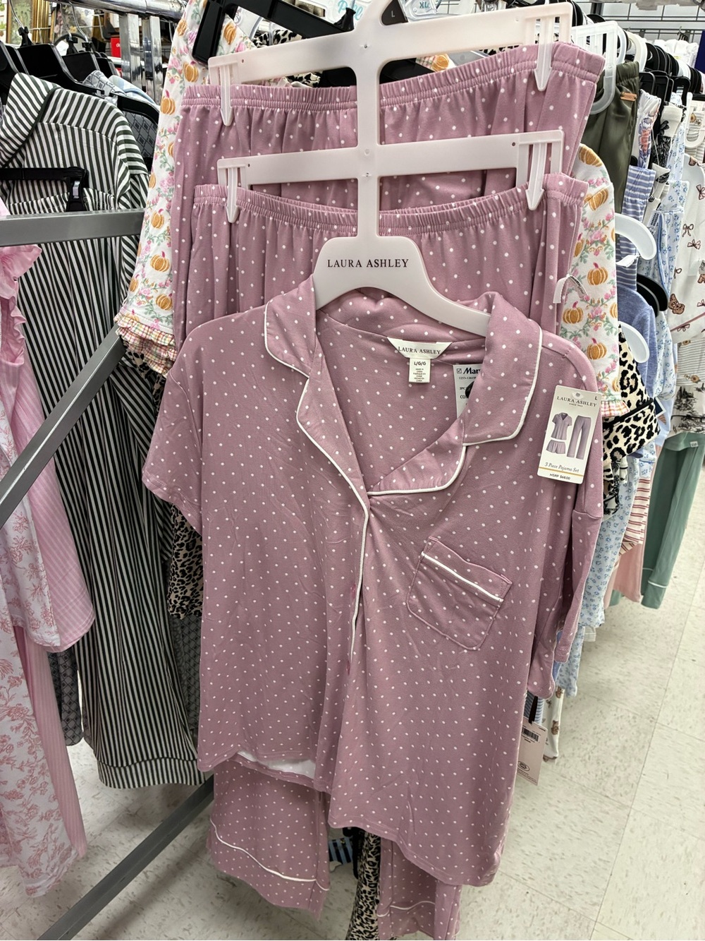 Laura Ashley Mauve Pink Polka Dot Short-Sleeve Pajama Set